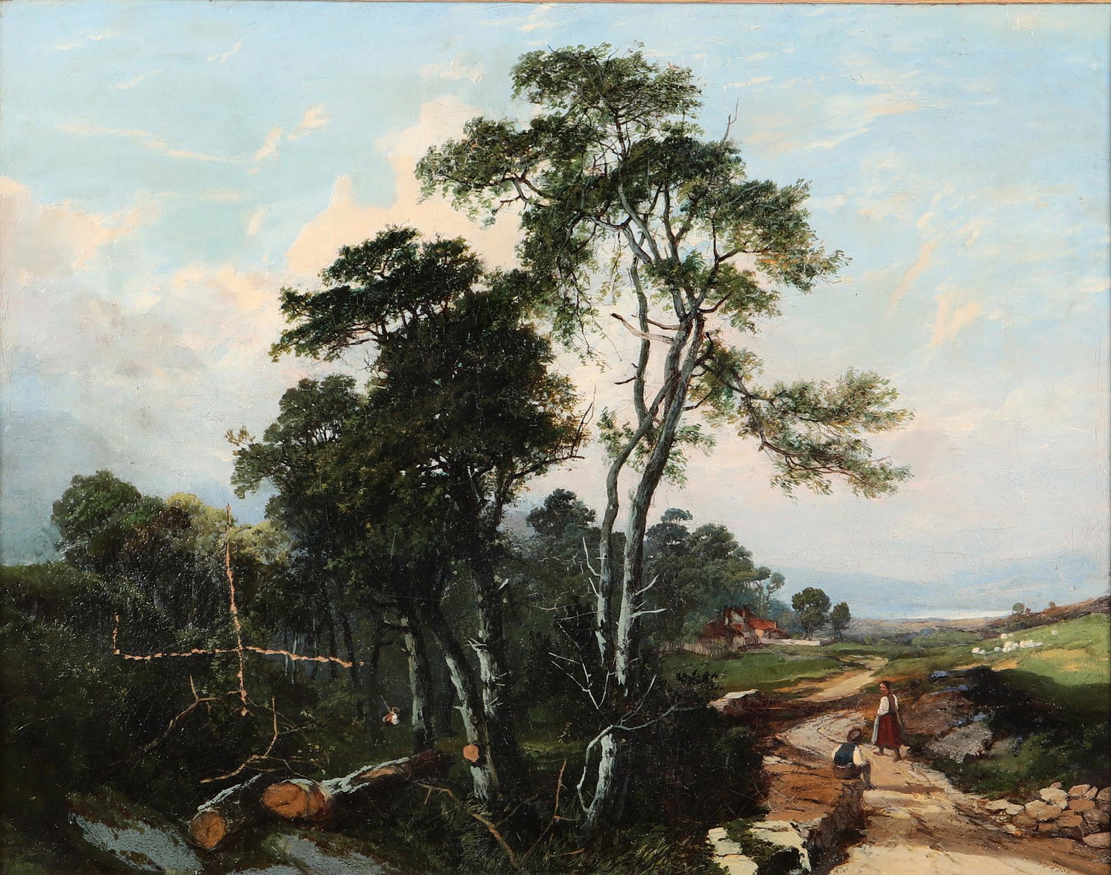 Continental School, Country landscape with figures: Continental School (19th century) Country landscape with figures oil on canvas 17 3/4 x 22 1/2in (45 x 57cm); frame 28 1/4 x 33 1/4in (71.5 x 84cm) Provenance: Property from a Private C