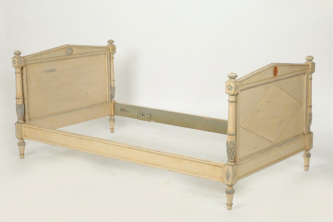 A Directoire style paint decorated daybed: A Directoire style paint decorated daybed 20th century height 34in (86.5cm); length 80in (203cm); depth 43 1/4in (111cm)