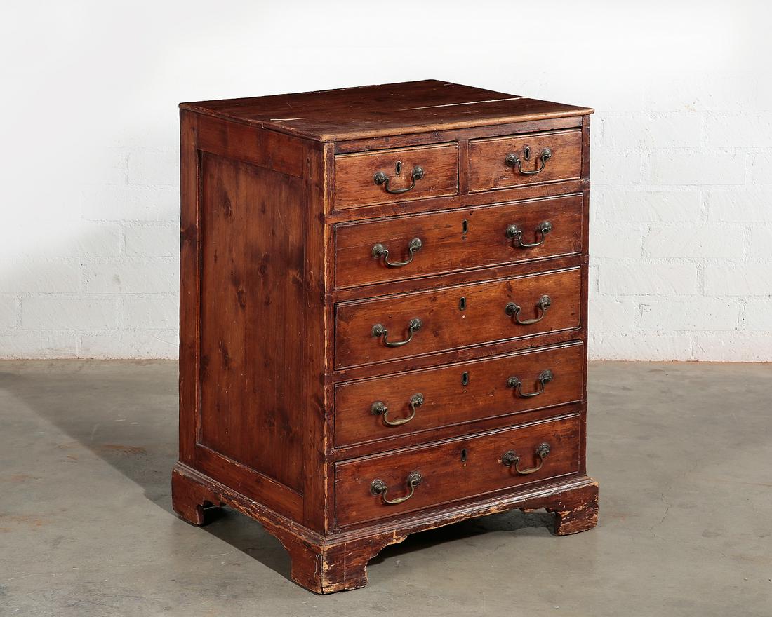 A Federal stripped pine chest of drawers: A Federal stripped pine chest of drawers late 18th/early 19th century height 34 1/2in (87.5cm); width 25in (63.5cm); depth 21in (53.5cm) Provenance: Property from the Estate of Keith McCoy, Los Angele