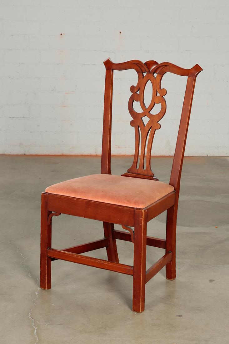 An American Chippendale carved cherry side chair: An American Chippendale carved cherry side chair late 18th century height 37 1/2in (95cm); width 20 1/4in (51.5cm); depth of seat 14 1/2in (36.5cm) Provenance: Property from a Private Collector, Pasad