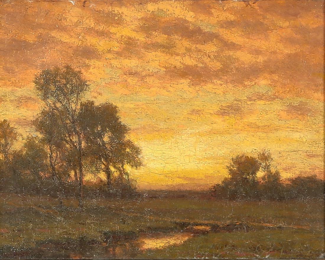 William Crothers Fitler, Landscape at sunset: William Crothers Fitler (American, 1867-1915) Landscape at sunset oil on canvas signed lower right W C FITLER 8 x 10in (20 x 25.5cm) Provenance: Property from the Collection of Raymond Enkebo