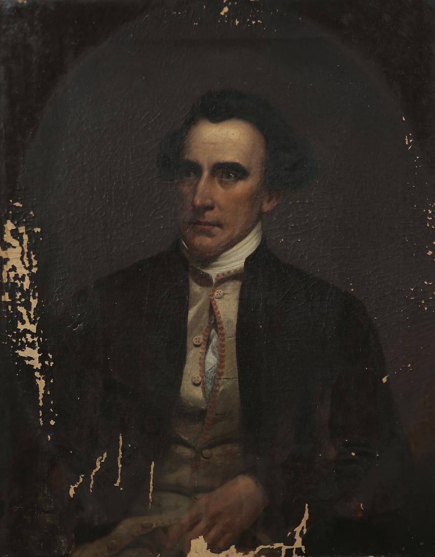 Junius Brutus Stearns, Portrait of Patrick Henry: Junius Brutus Stearns (American, 1810-1885) Portrait of Patrick Henry oil on canvas The canvas inscribed verso Stearns Pr and stamped Williams, Stevens, Williams & Co / Looking Glass Ware Rooms / & Ar