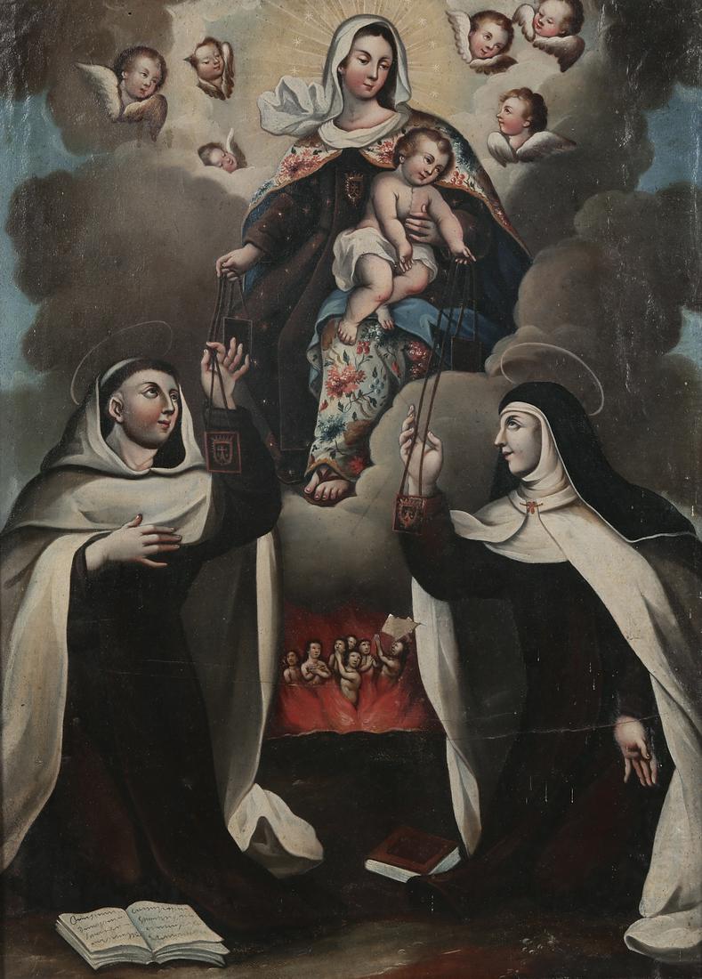 Spanish Colonial School, Madonna and Child: Spanish Colonial School(19th century)Adoration of the Madonna and Childoil on canvas25 1/2 x 18 1/2in (65 x 47cm) Provenance: Property from the Collection of Raymond Enkeboll.
