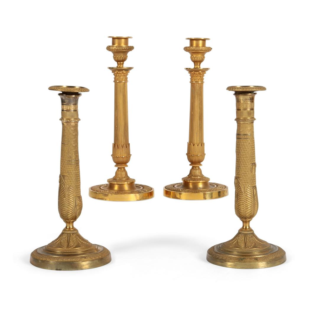 Two pairs of Empire gilt bronze candlesticks (1 of 3)