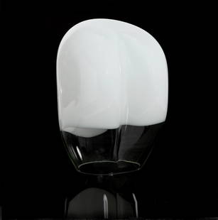 Luciano Vistosi, glass lamp, Vetreria Vistosi: Luciano Vistosi (Italian 1931-2010) An opaque and clear glass table lamp for Vetreria Vistosicirca 1974Etched along the bottom edge VISTOSI 74.height 15 1/2in (39.5cm); width 11in (29cm); depth 9 1/4i