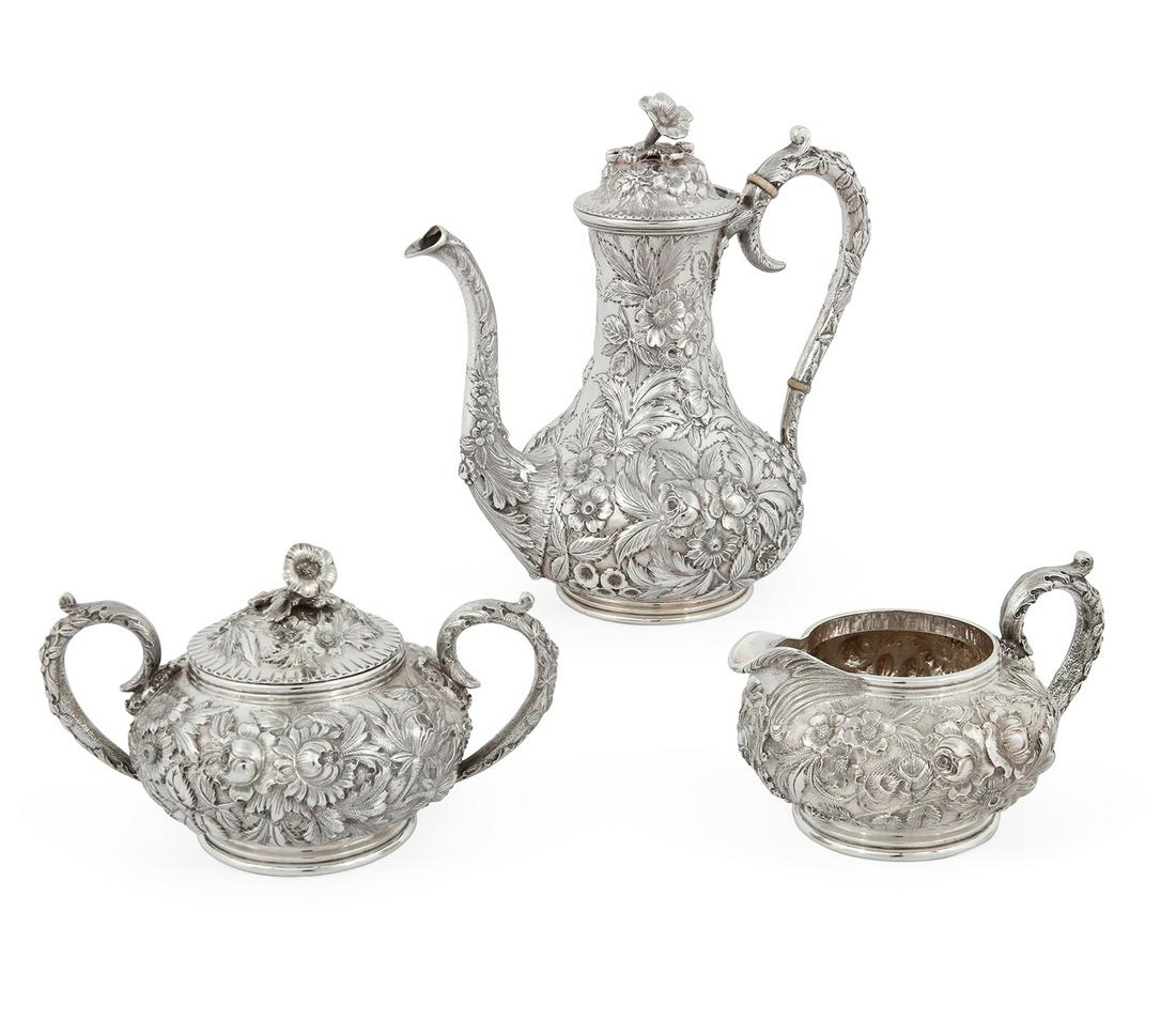 S. Kirk & Son silver Repousse coffee set, 3 piece (1 of 4)