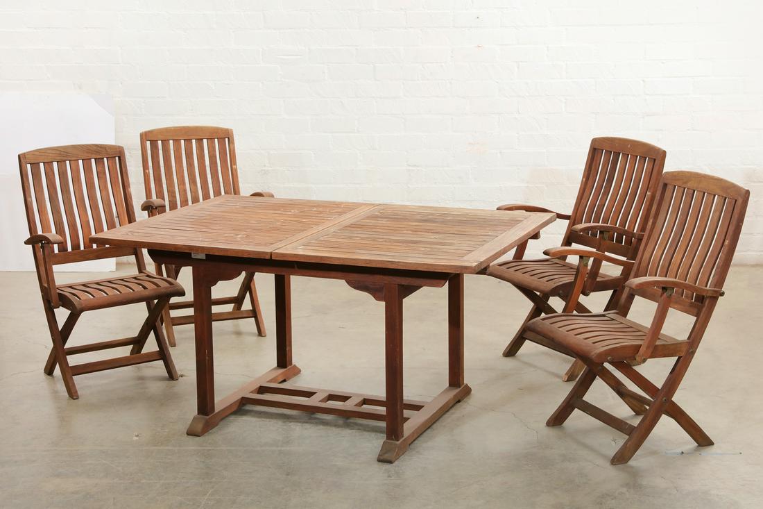 Suite of teak outdoor dining furniture, post 1950 (1 of 3)