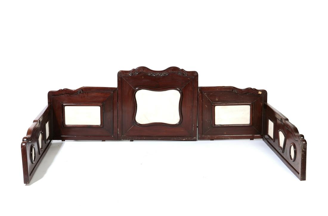 Five Chinese marble inset carved hardwood panels (1 of 3)