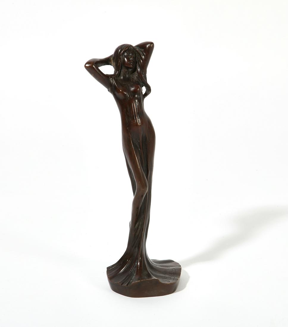 French bronze figure, After Julien Causse: A French patinated bronze figure: Femme debout drapÃ©eAfter Julien Causse (1869-1914)20th centuryIncised J. Causse.height 8 3/4in (22.5cm) Provenance:Property from a Private Collection,