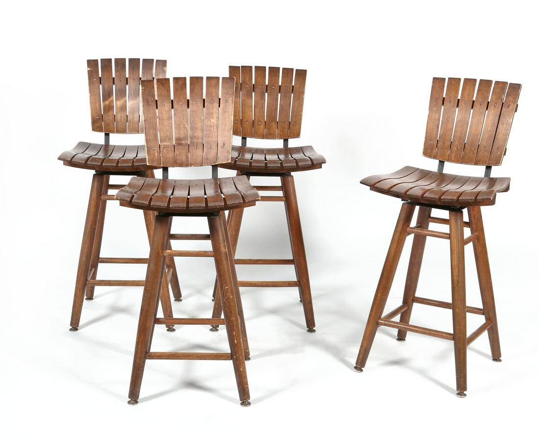 Four Arthur Umanoff style stained teak stools (1 of 2)