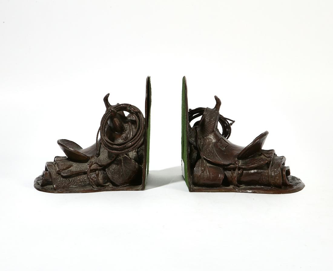 Pair Bill Nebeker bronze saddle bookends, 1977 (1 of 4)