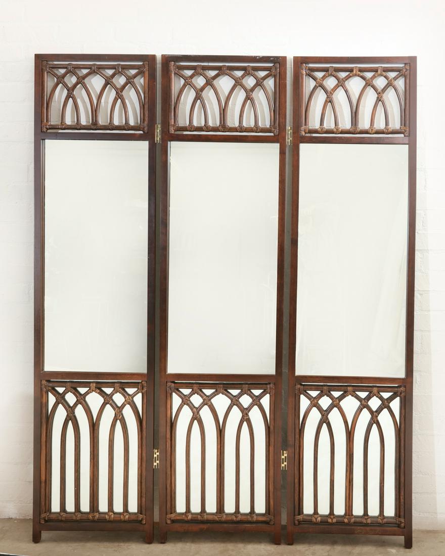 Rattan and mirrored floor screen, modern (1 of 2)