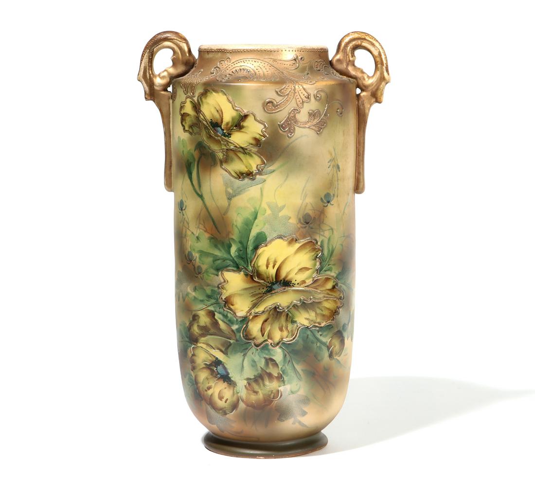 Nippon Moriage floral painted earthenware vase (1 of 6)