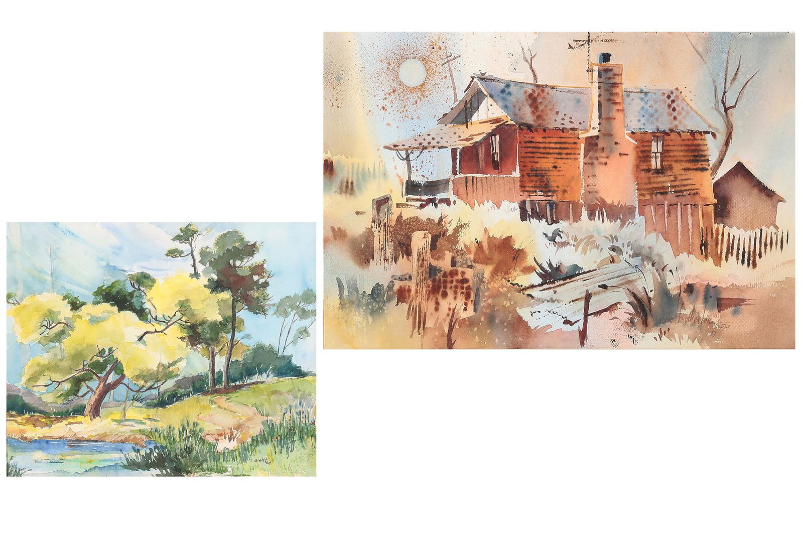 American School, Two landscapes, watercolors (1 of 5)