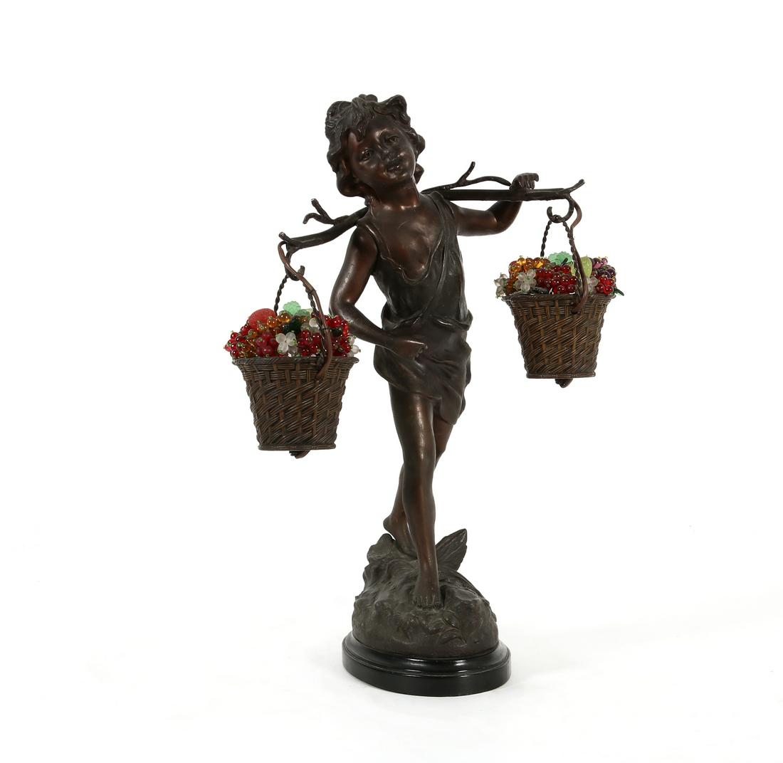 A table lamp of a boy carrying fruit baskets (1 of 2)