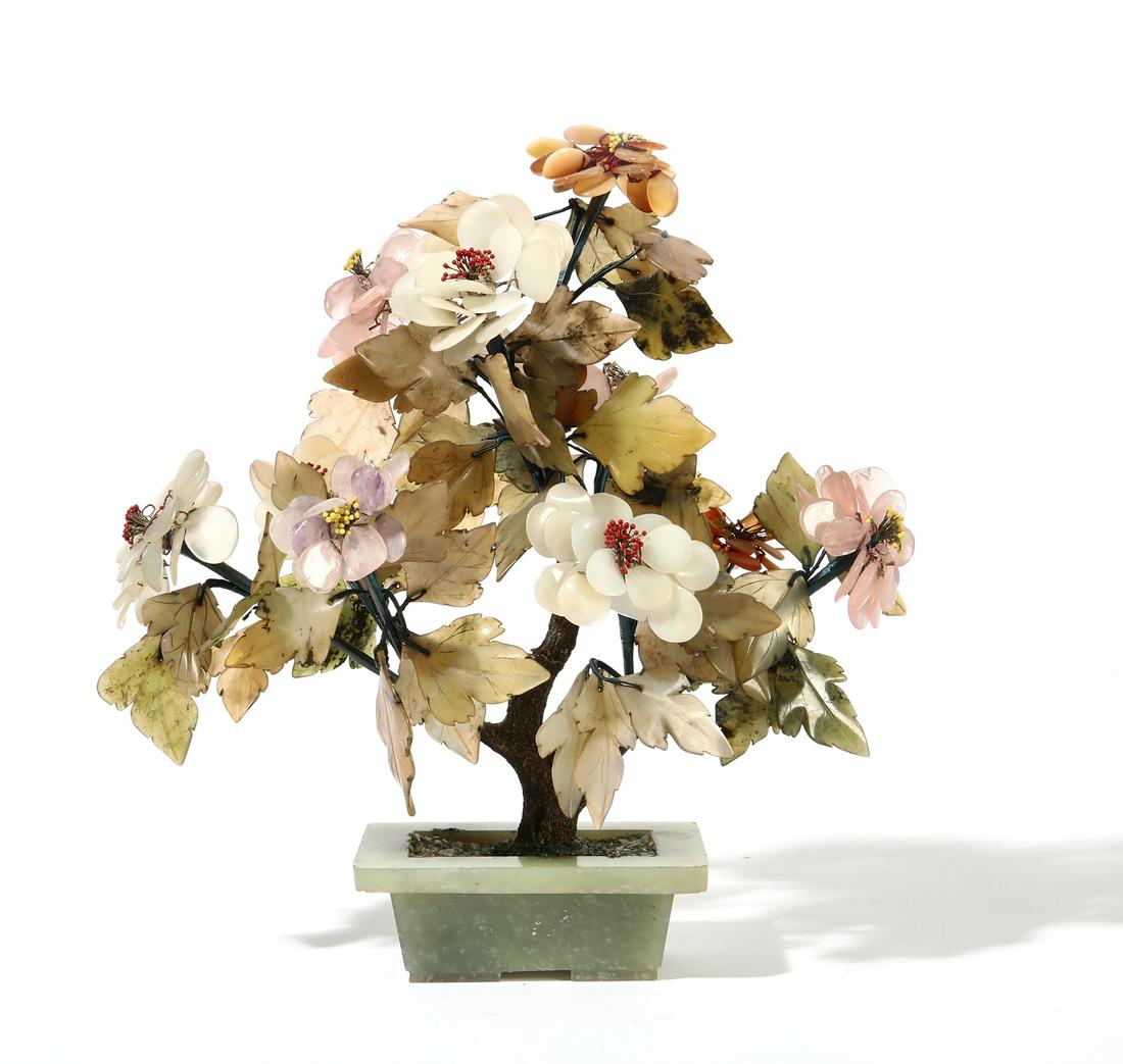 A Chinese carved hardstone tree (1 of 3)