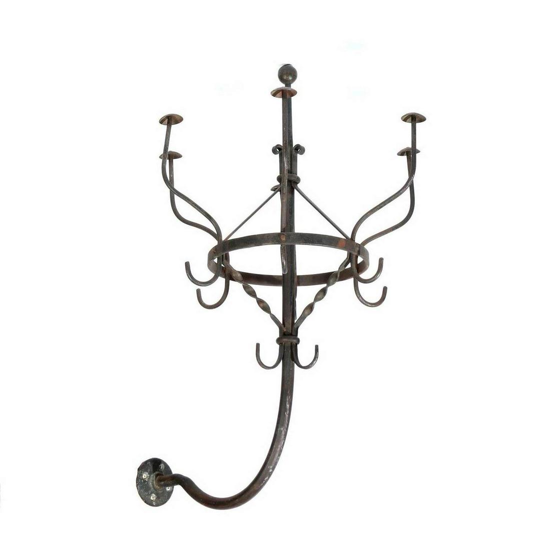 A wrought iron wall mount hat/coat rack, 19th c (1 of 2)