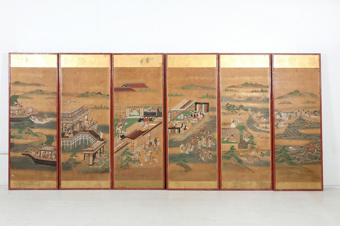 A six panel Chinese gouache landscape painting (1 of 2)