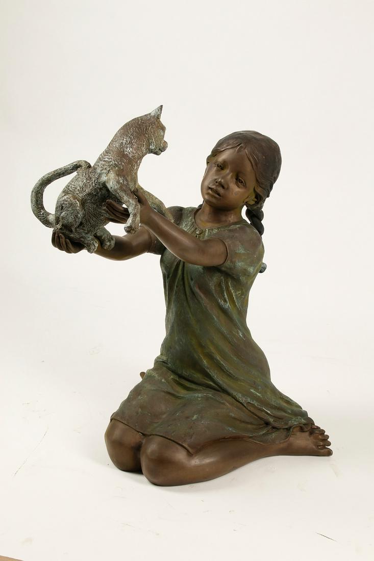 A  bronze figural group of girl & cat (1 of 5)