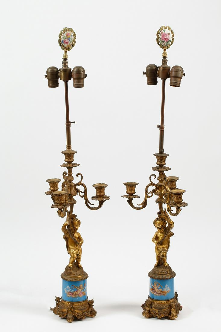 Pair of French gilt bronze & porcelain candelabra (1 of 1)