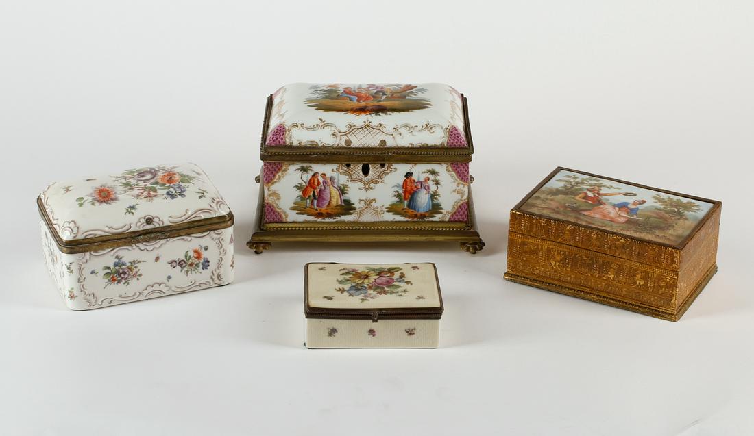 Four Continental porcelain & metal table boxes (1 of 5)