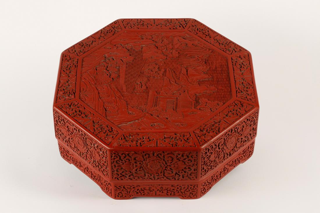 A Chinese cinnabar lacquer style table box (1 of 5)