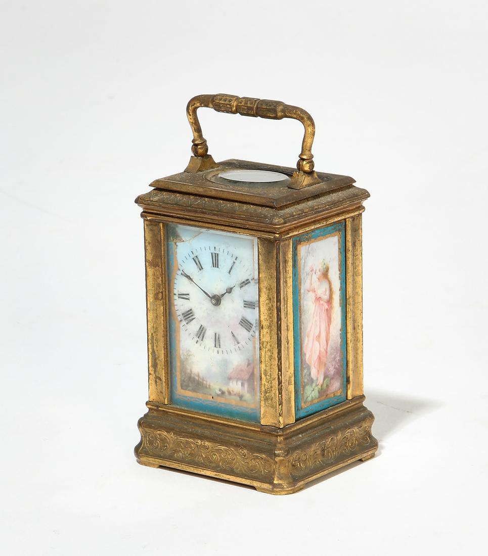 French brass porcelain miniature carriage clock (1 of 4)