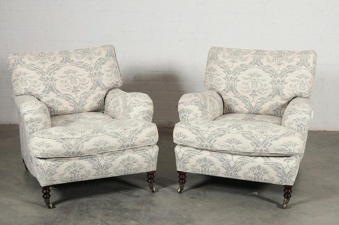A pair of George Smith armchairs: A pair of George Smith armchairsheight 33in (84cm); width 31in (78.5cm); depth overall 40 1/2in (103cm) Provenance:Property from a Private Collection, Bel-Air, California.