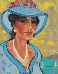 Constantin Terechkovitch, Portrait, oil on board: Constantin Terechkovitch (French/Russian, 1902-1978)Portrait of a woman in a blue hatoil on boardsigned lower left C.T.10 1/2 x 8in (26.5 x 20.25cm) Footnote: Usually known as Kos