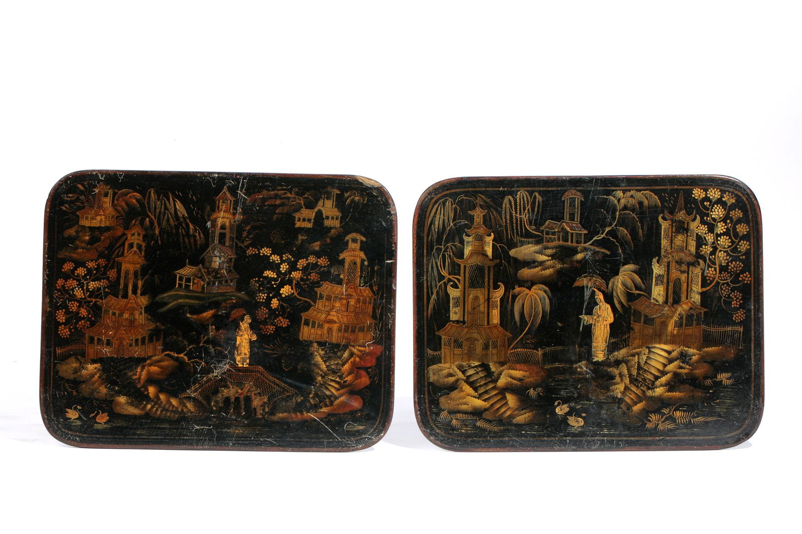 English Chinoiserie decorated papier mache panels (1 of 4)
