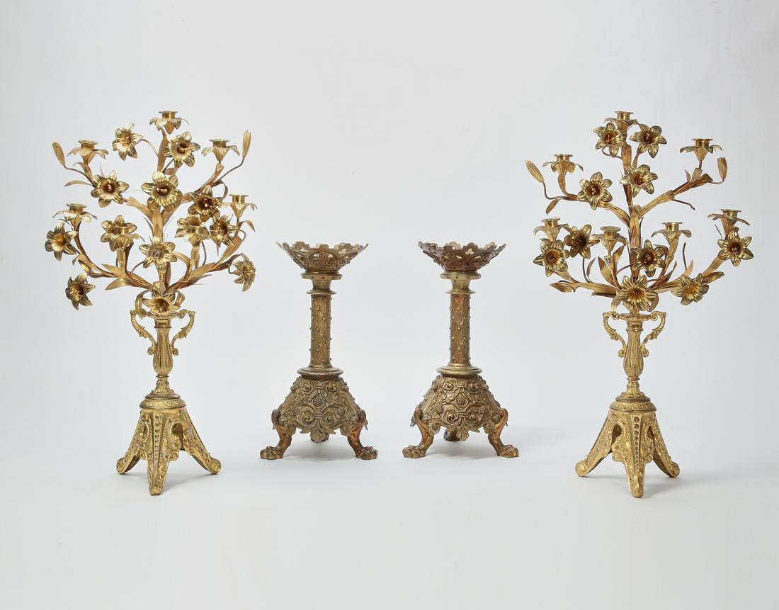 Pair of candelabra and gilt metal prickets (1 of 2)