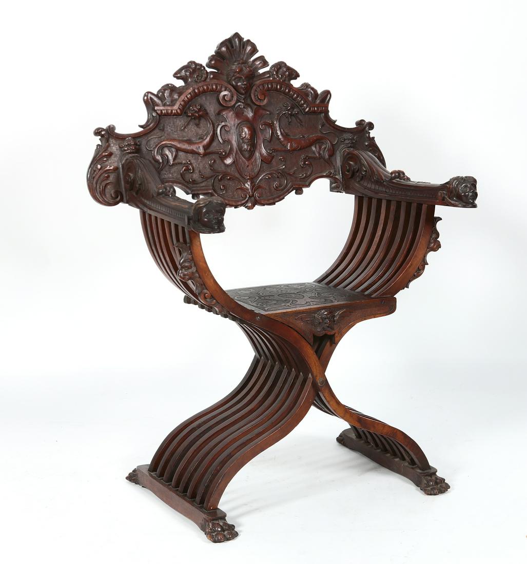 Italian Baroque style walnut Savonarola chair (1 of 4)