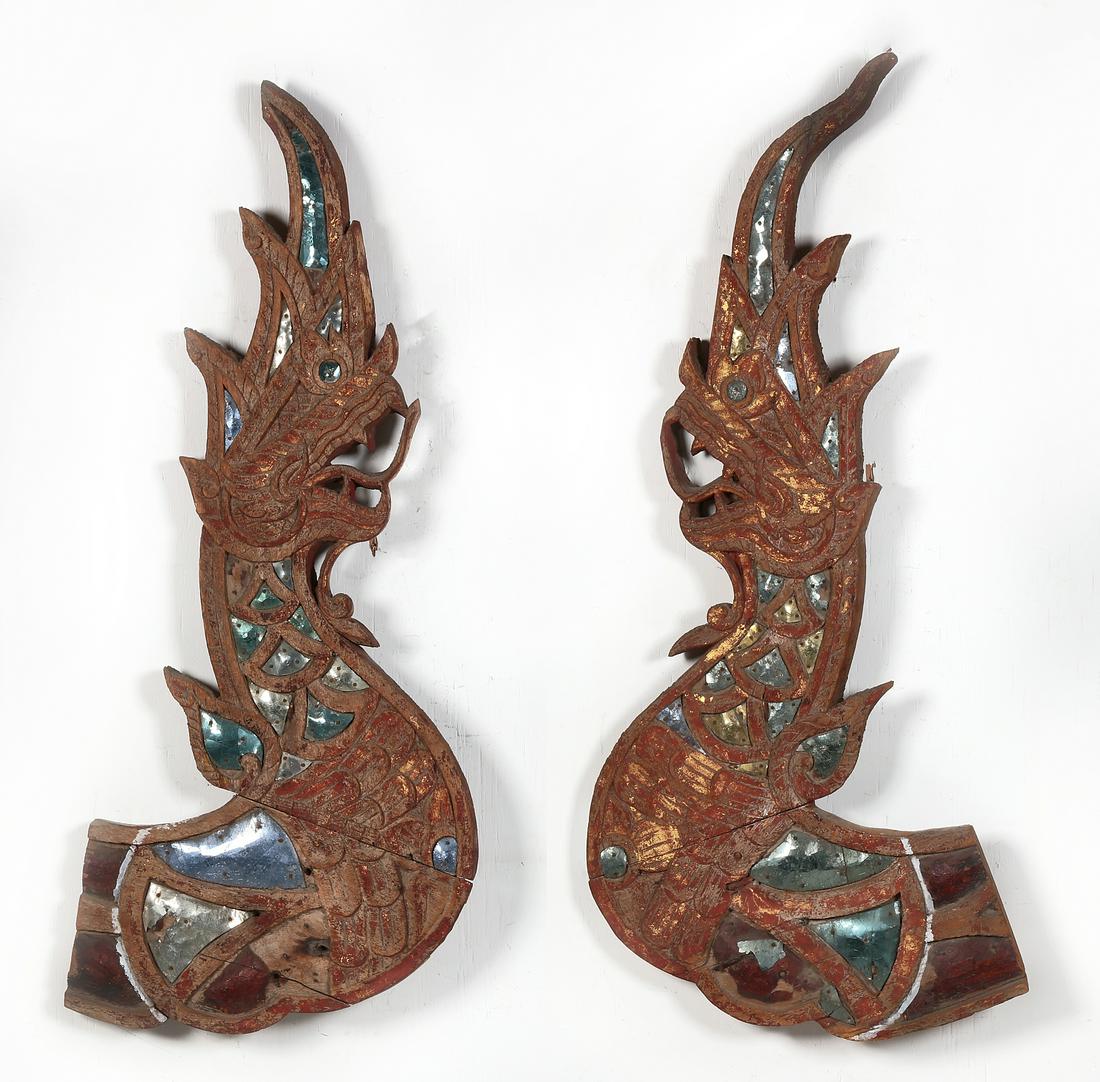 A pair of Asian hardwood architectural elements (1 of 2)