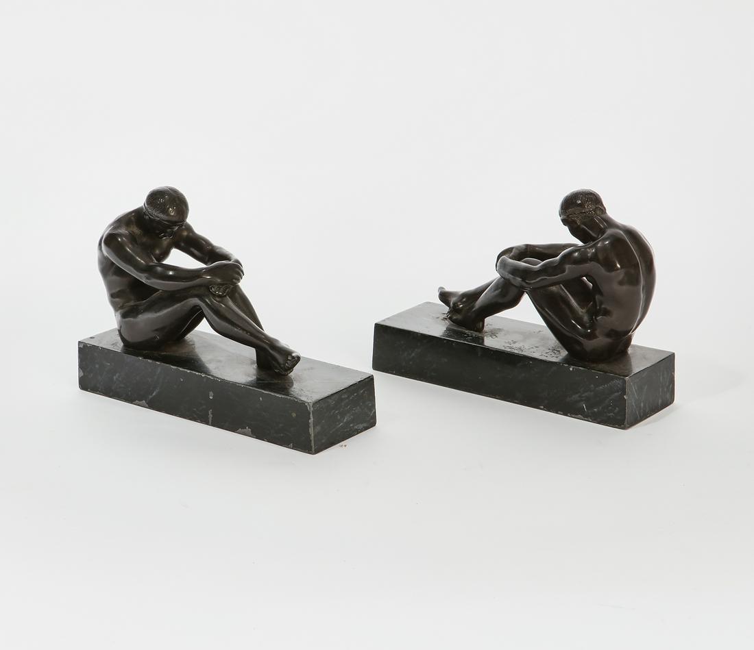 Pair Neoclassical style ebonized and faux marbleized (1 of 2)