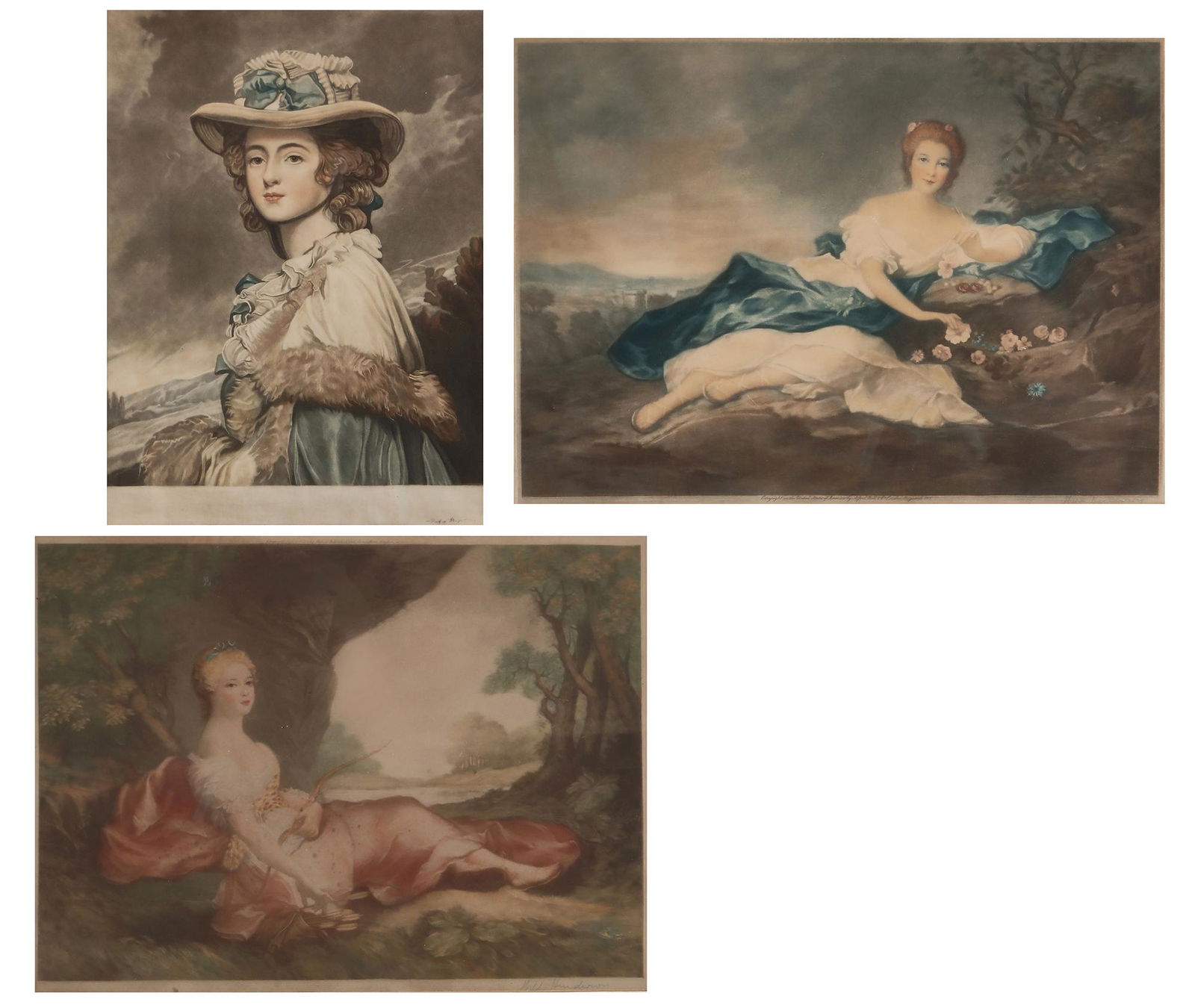 Three colored prints of 18th century ladies (1 of 5)