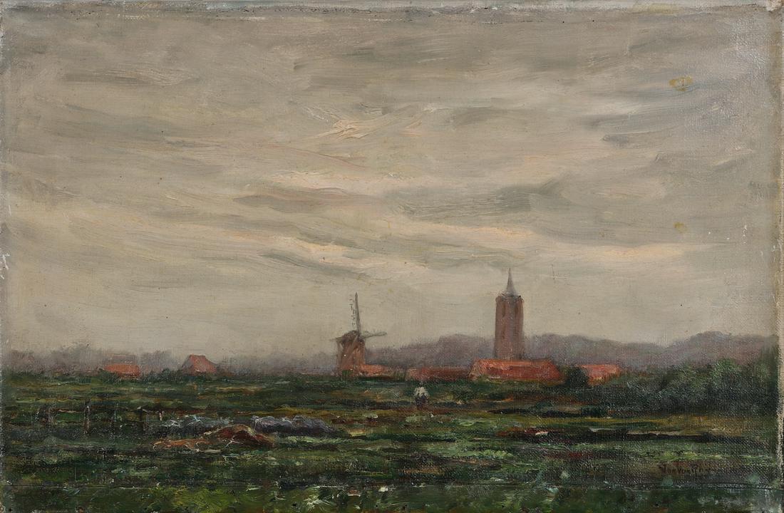 Jan Van Rhynnen, landscape windmill and church (1 of 6)