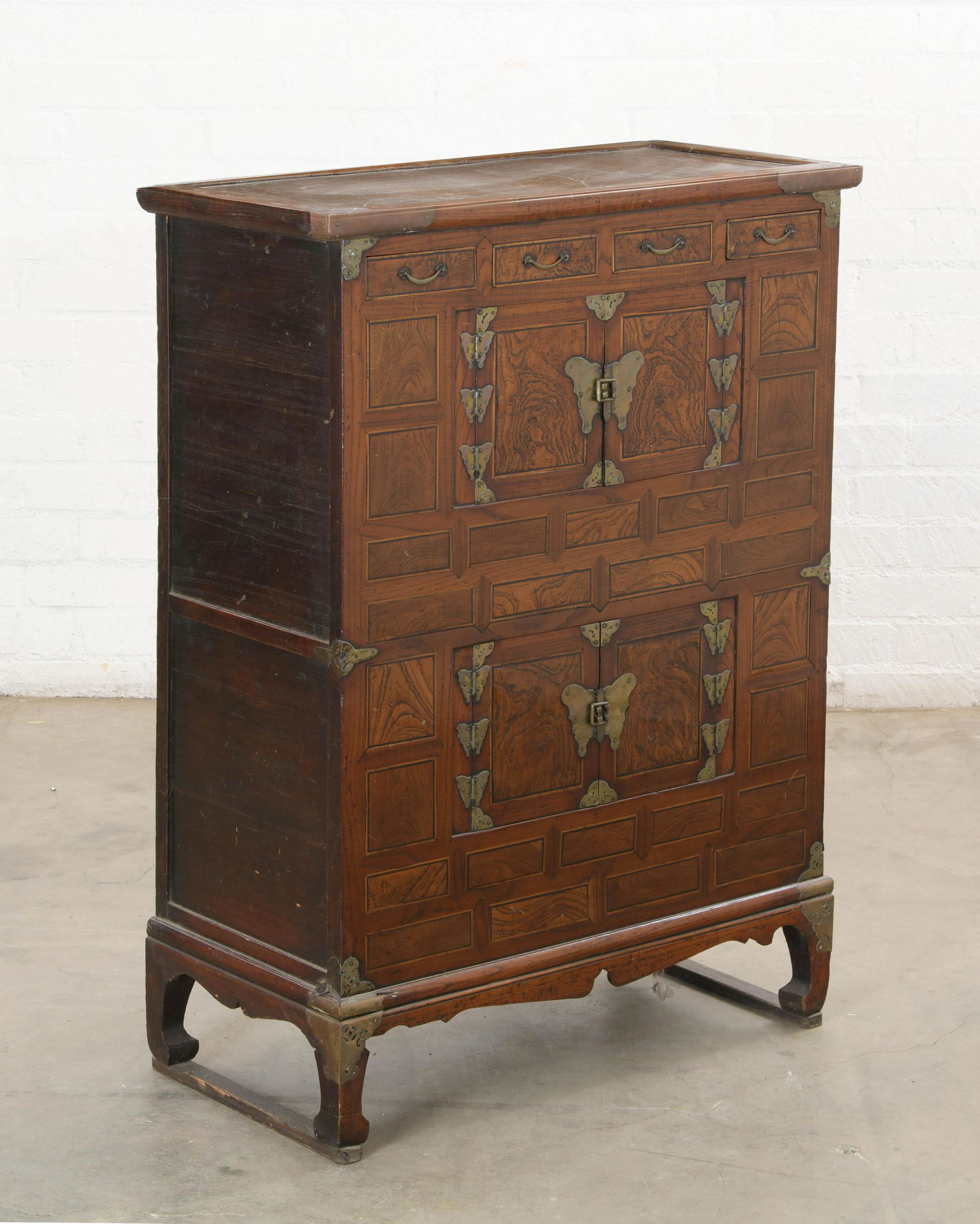 A Korean brass mounted elm and burr elm cabinet (1 of 2)