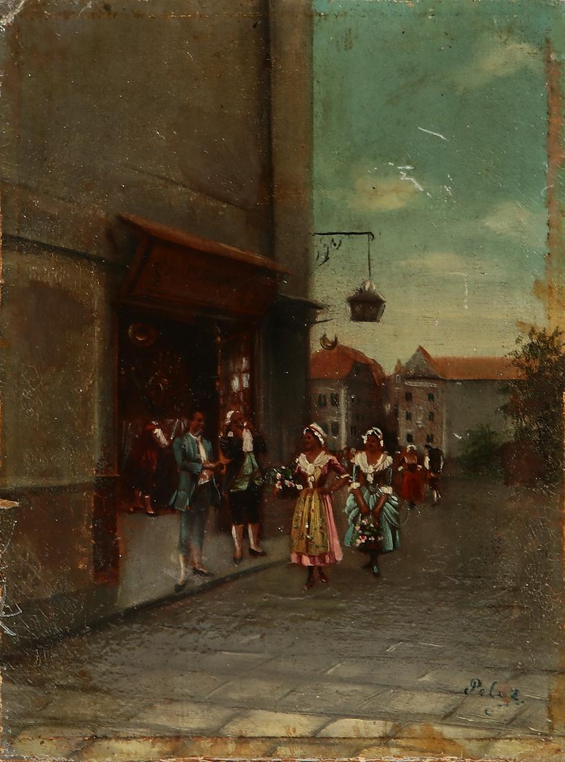 Fernand Pelez, Street scene, oil on canvas: Fernand Pelez (French, 1843-1913) Street scene oil on canvas signed Pelez lower right 8 x 6in (20.5 x 15.5cm) Provenance: Property from a Private Estate, San Marino, California.