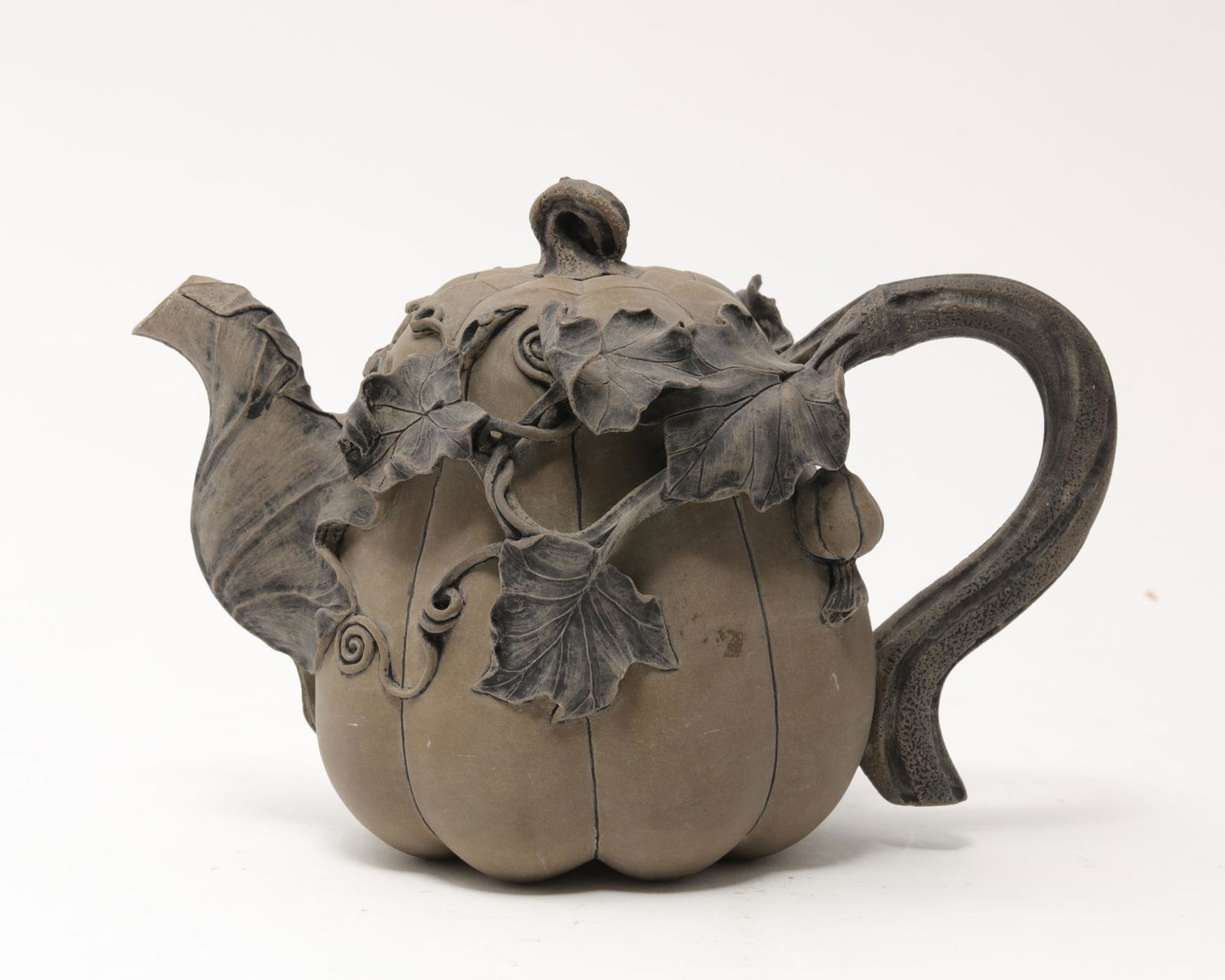 A Chinese carved stone pumpkin form teapot (1 of 4)