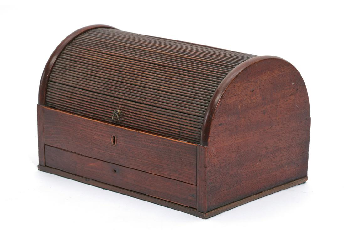 Federal mahogany domed tambour desk box: A Federal mahogany domed tambour desk box 19th century height 8 3/4in (22cm); width 15in (38cm); depth 9in (23cm) Provenance: Property from a Private Los Angeles collector.