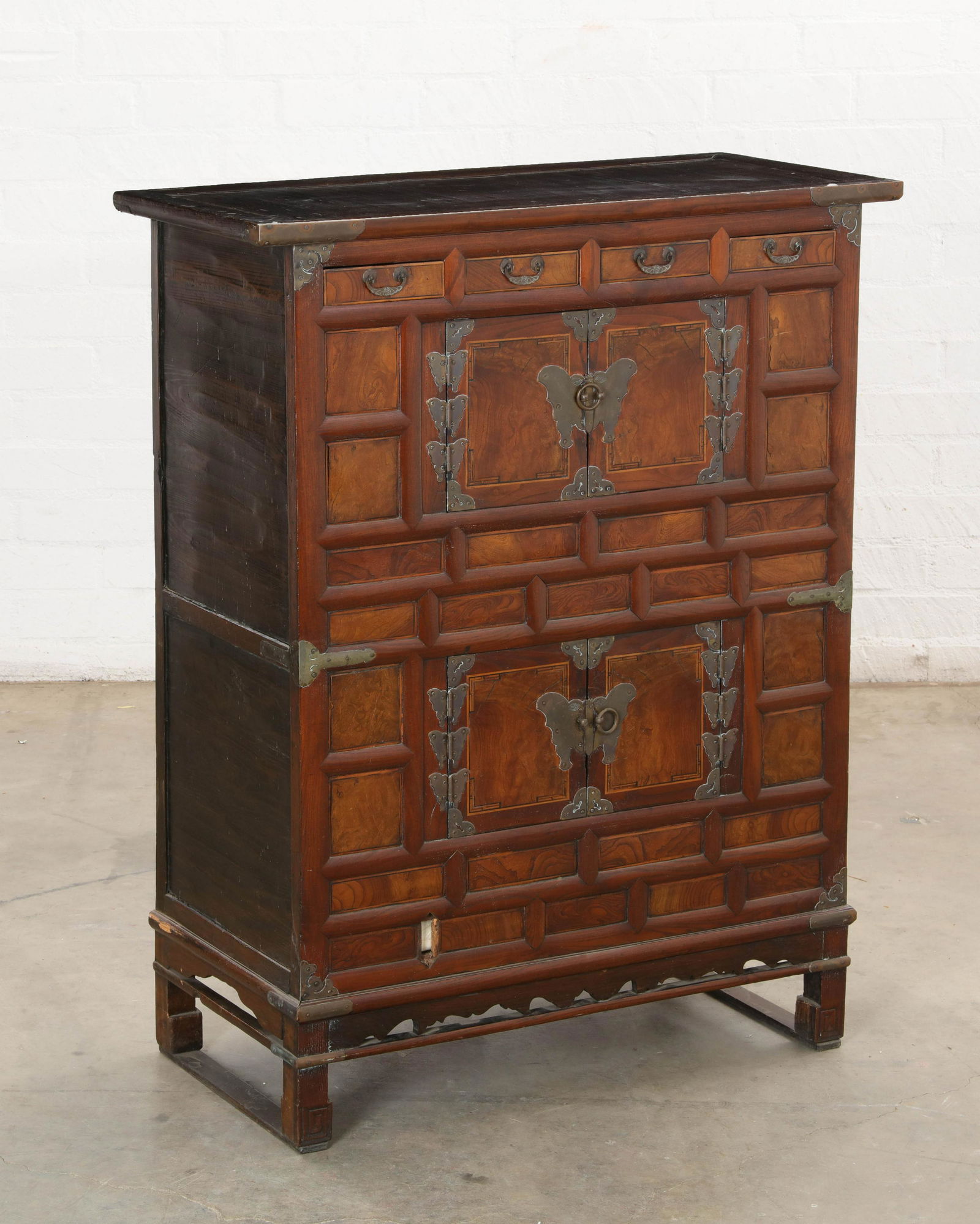 A Korean brass mounted elm and burr elm cabinet (1 of 2)