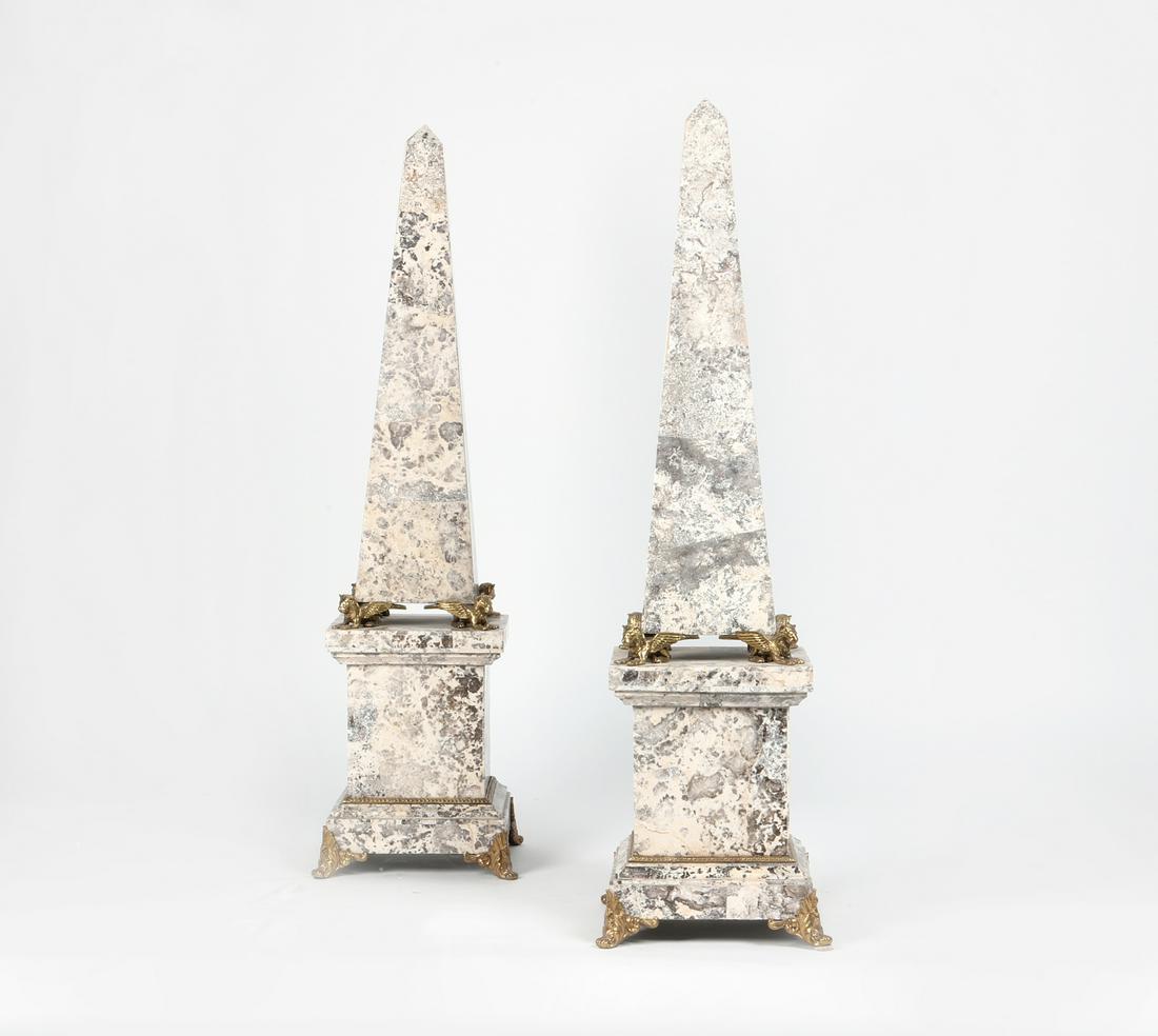A pair of Neoclassical style faux marble obelisks (1 of 2)