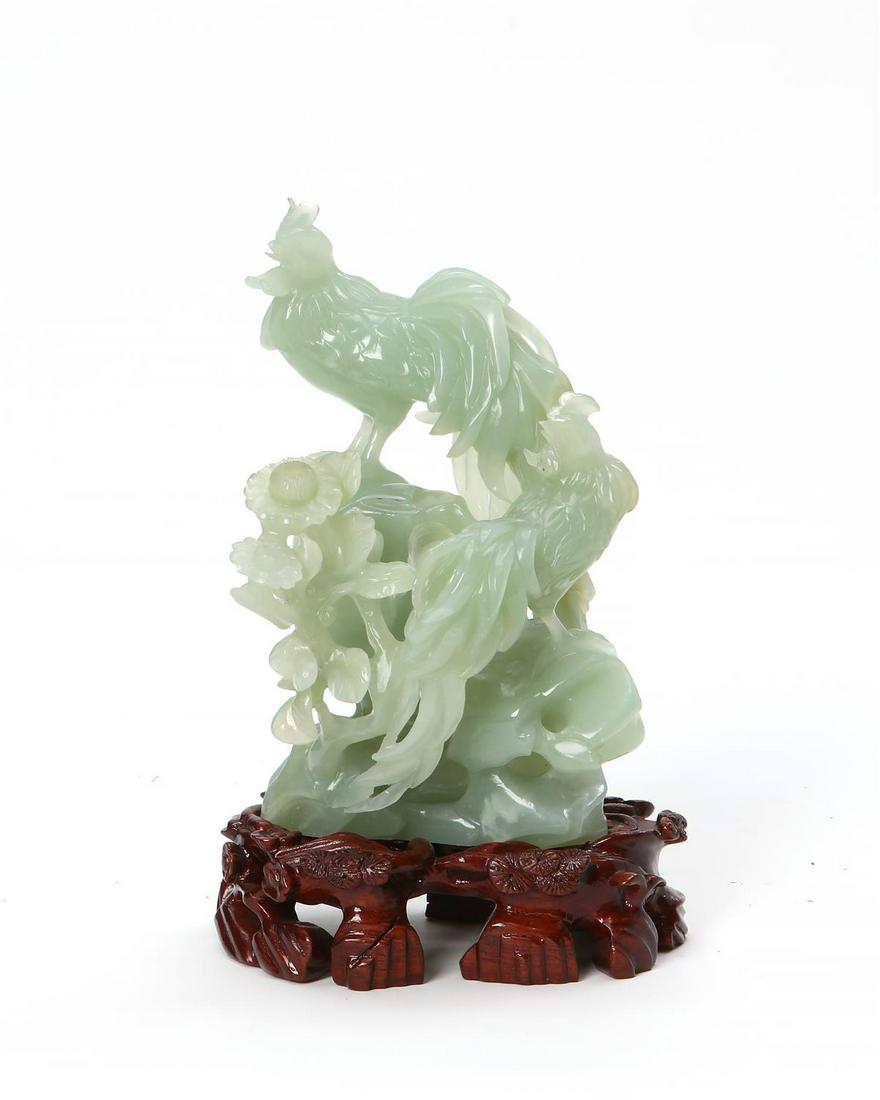 A Chinese green stone group of cockerels (1 of 1)