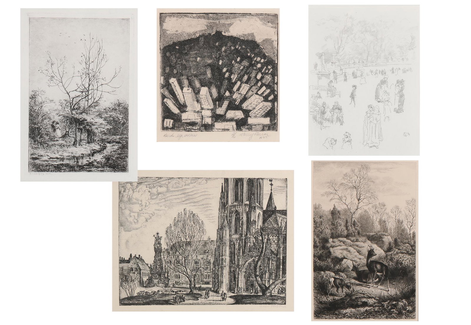 A group of five prints, 19th and 20th century (1 of 9)
