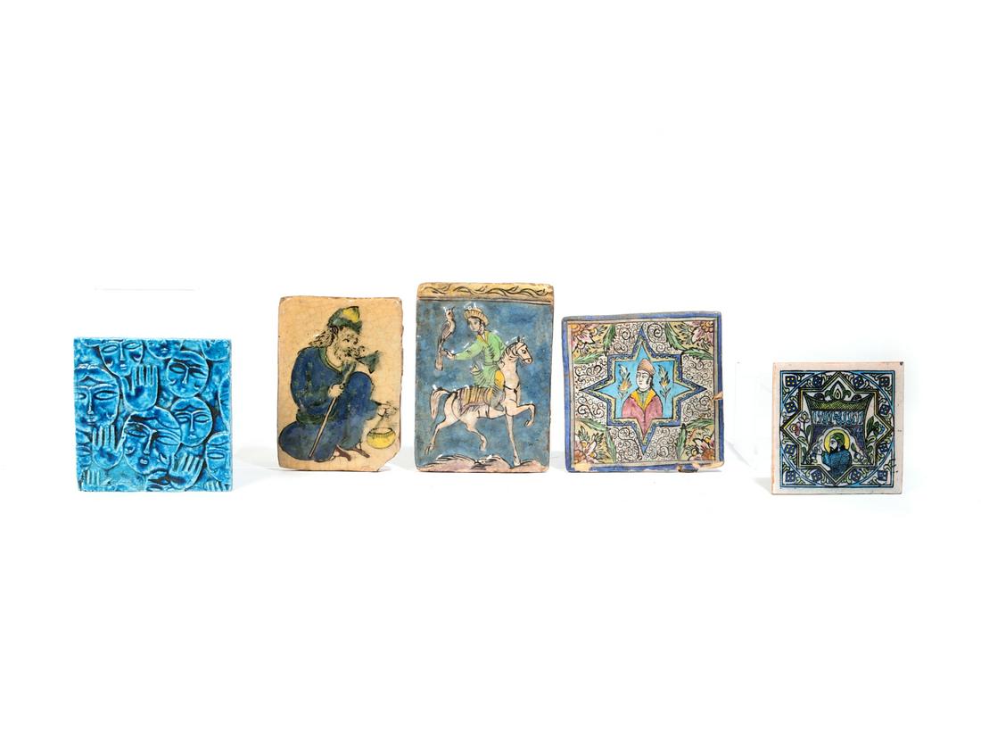 Five Middle Eastern glazed earthenware tiles (1 of 2)