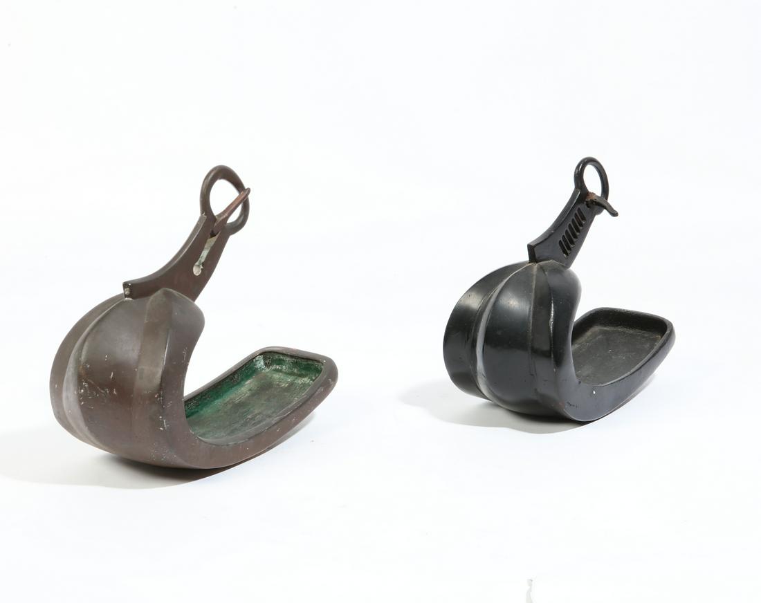 A matched pair of Japanese iron abumi / stirrups (1 of 3)