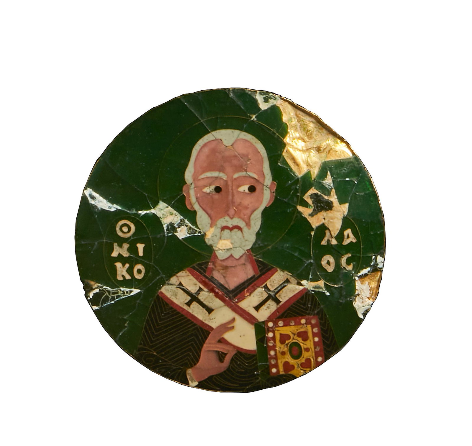 Byzantine circular enamel icon: St. Nicholas (1 of 5)