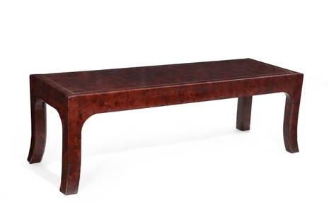 Billy Haines brown leather coffee table: A William (Billy) Haines gilt tooled brown leather coffee table post 1950 height 18in (46cm); width 57 1/2in (146cm); depth 20in (51cm) Provenance: Property from the Estate of Keith McCoy, Los