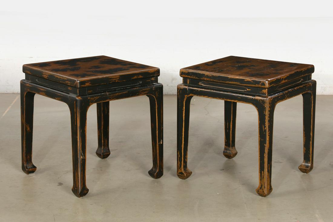 A pair of Chinese style ebonized oak side tables (1 of 2)