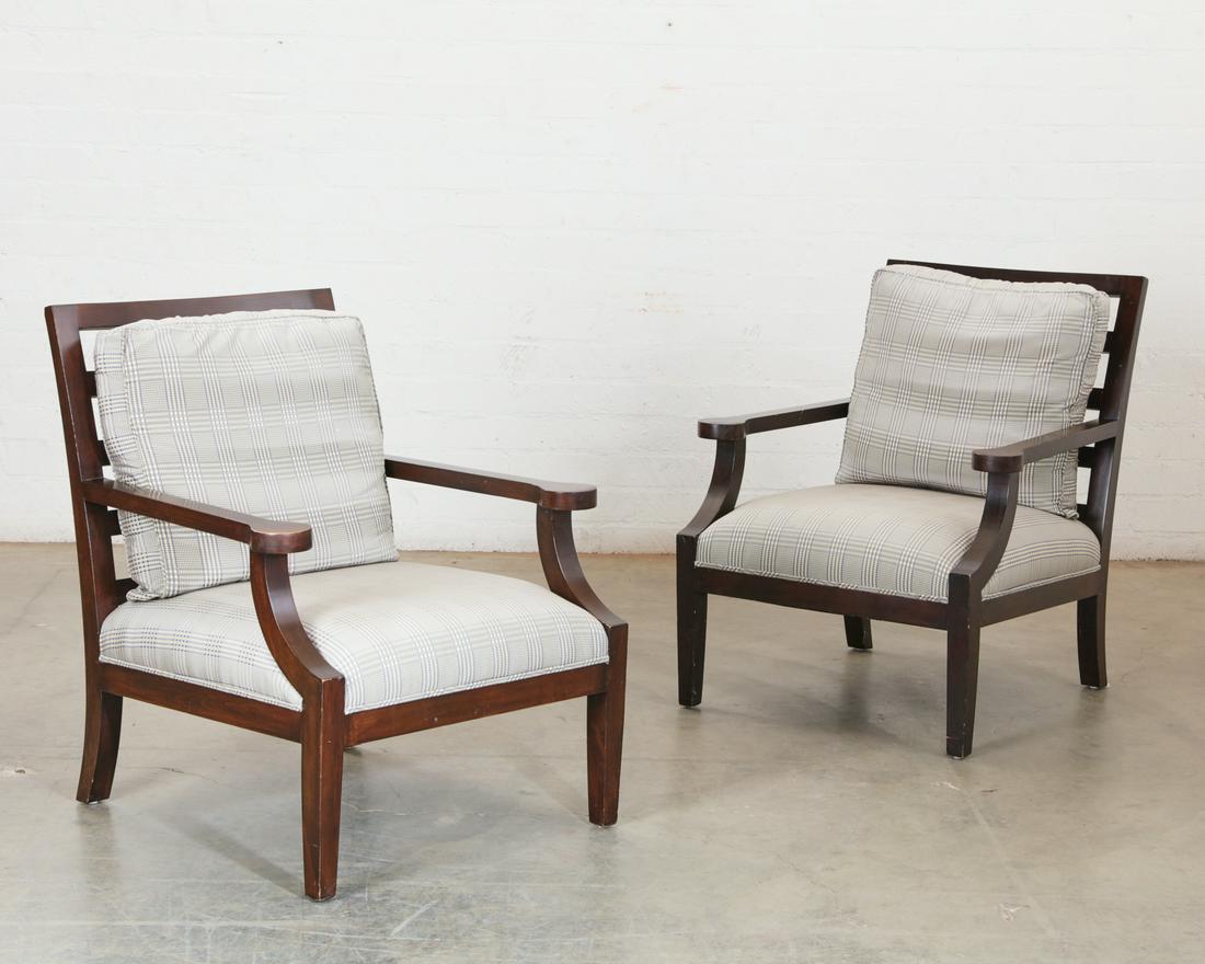 A pair of stained hardwood open armchairs (1 of 2)